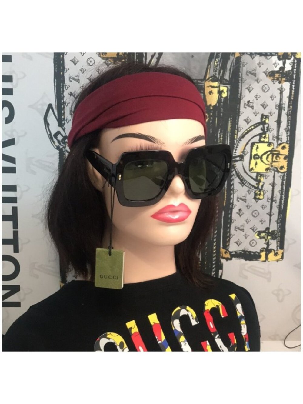 Gucci GG1111S 002 Havana Square Sunglasses Green Lenses New